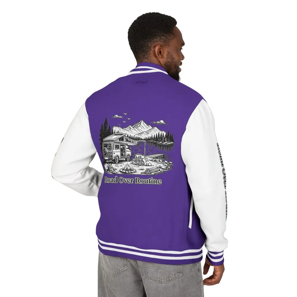12041056243374704978_2048.jpeg Unisex Heavyweight Letterman Jacket — "Road Over Routine" Travel Varsity Coat