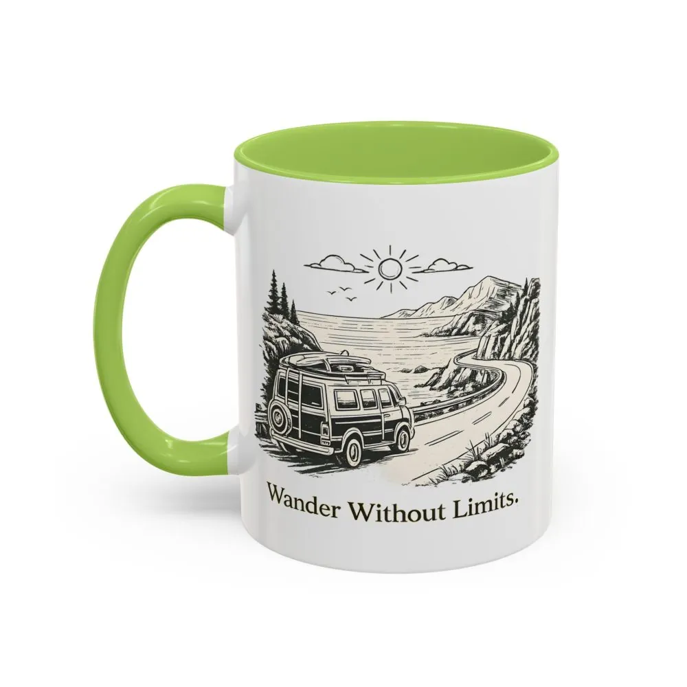 Accent Coffee Mug (11, 15oz) — "Wander Without Limits" Design Minimal-Line