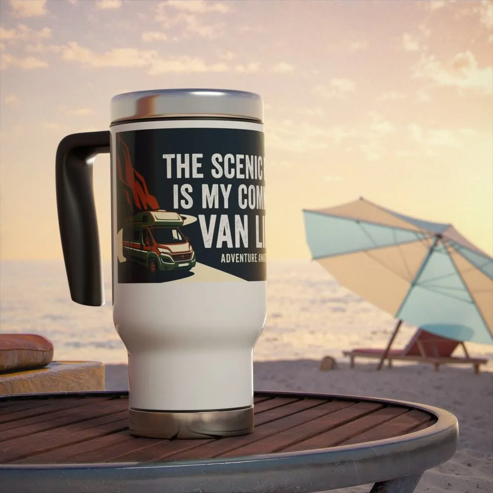 12060437675881207714_2048.jpeg Stainless Steel Travel Mug with Handle, 14oz - "The Scenic Route is My Commute"