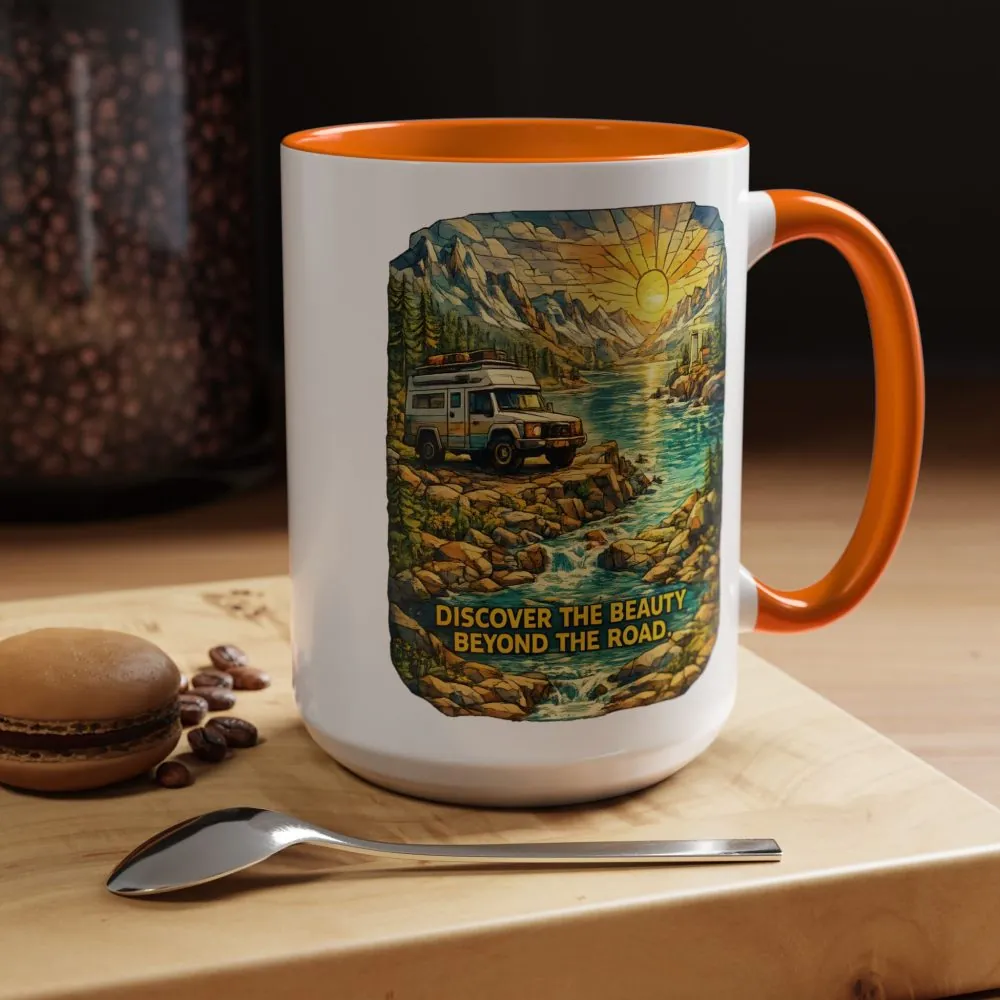 12069912536232744882_2048.jpeg Accent Coffee Mug (11, 15oz) — "Discover The Bieuty Beyond The Road" Design Cubic-Line