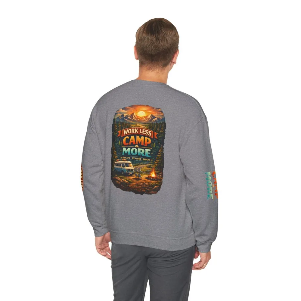 12075180457791412742_2048.jpeg Unisex Heavy Blend™ Crewneck Sweatshirt — "Work Less-Camp More" Design Scenic-Line