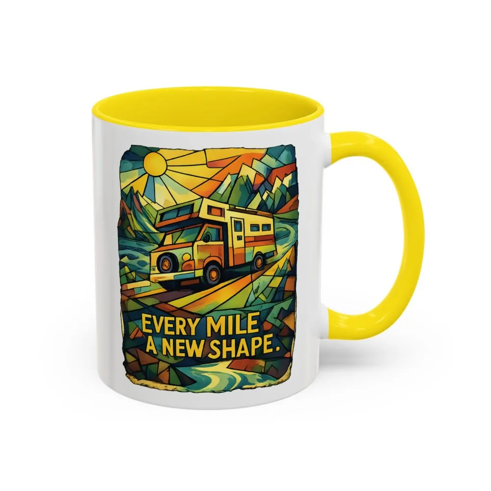 Accent Coffee Mug (11, 15oz) — "Every Mile A New Shape" Design Cubic-Line
