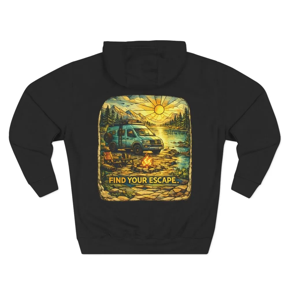 12083099900900522728_2048.jpeg Three-Panel Fleece Hoodie - "Find Your Escape" Design Cubic-Line