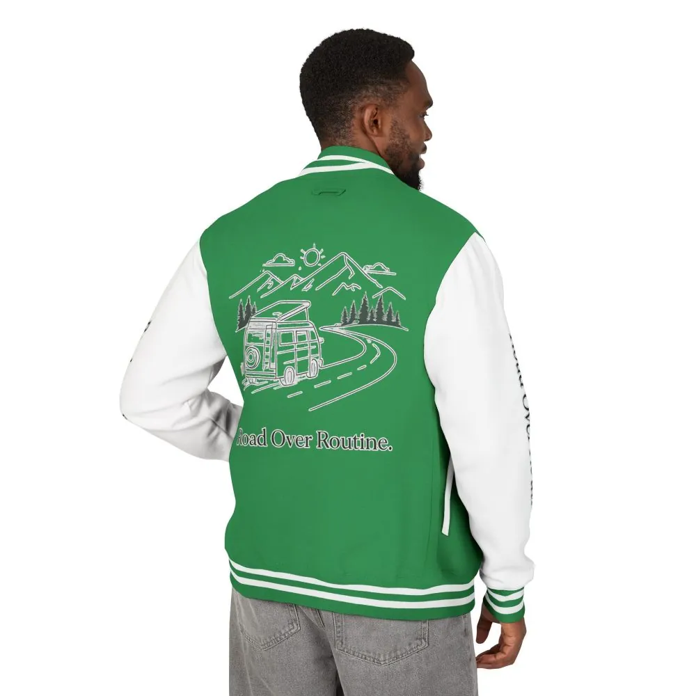 Unisex Heavyweight Letterman Jacket — "Road Over Routine" Travel Varsity Coat