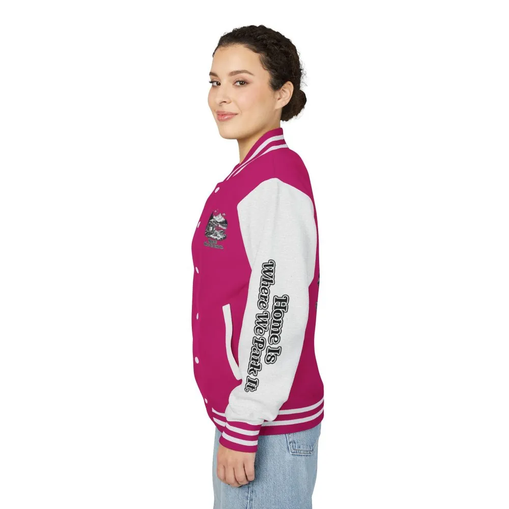12113820883783475656_2048.jpeg Unisex Heavyweight Letterman Jacket — "Home Is Where You Park It" Travel Varsity Coat