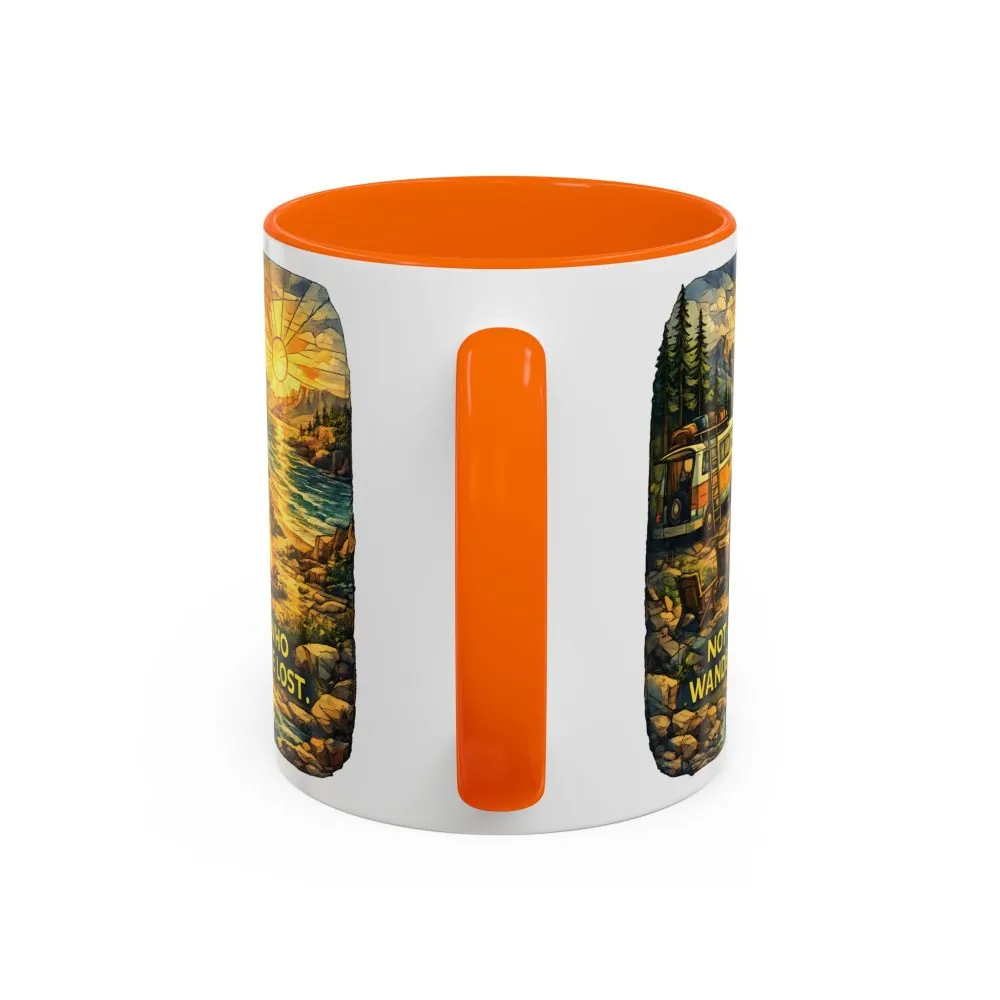 Accent Coffee Mug (11, 15oz) — "Not All Who Wander Are Lost" Design Cubic-Line