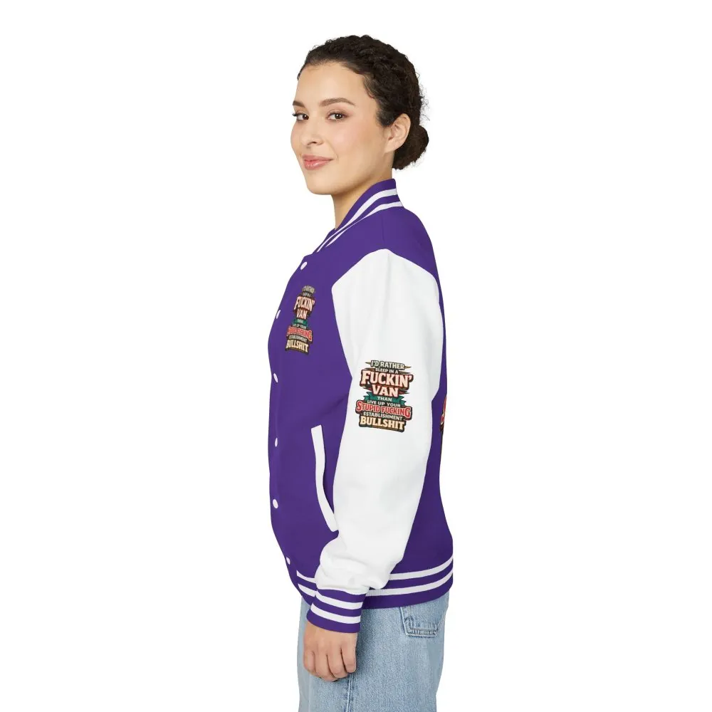 12125270312459744759_2048.jpeg Unisex Heavyweight Letterman Jacket — "I´d Rather Sleep in A Fucking Van" Design F**K-Line