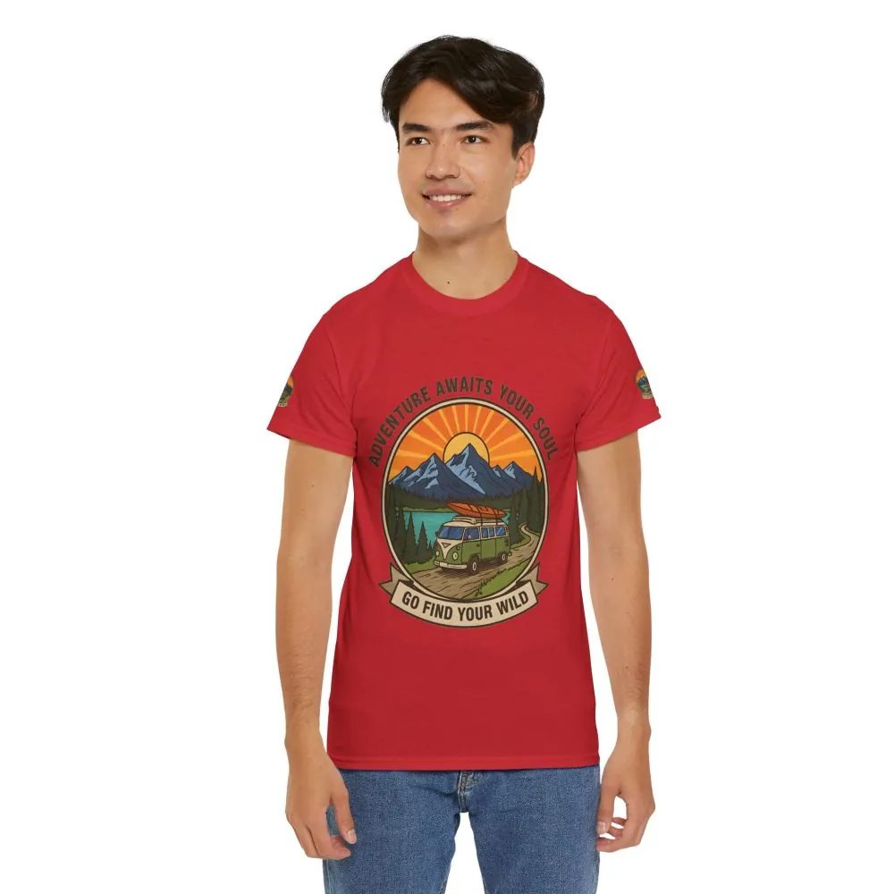 12129452880846759209_2048.jpeg Unisex Heavy Cotton Tee — “Adventure Awaits Your Soul: Go Find Your Wild” Van & Mountain Graphic