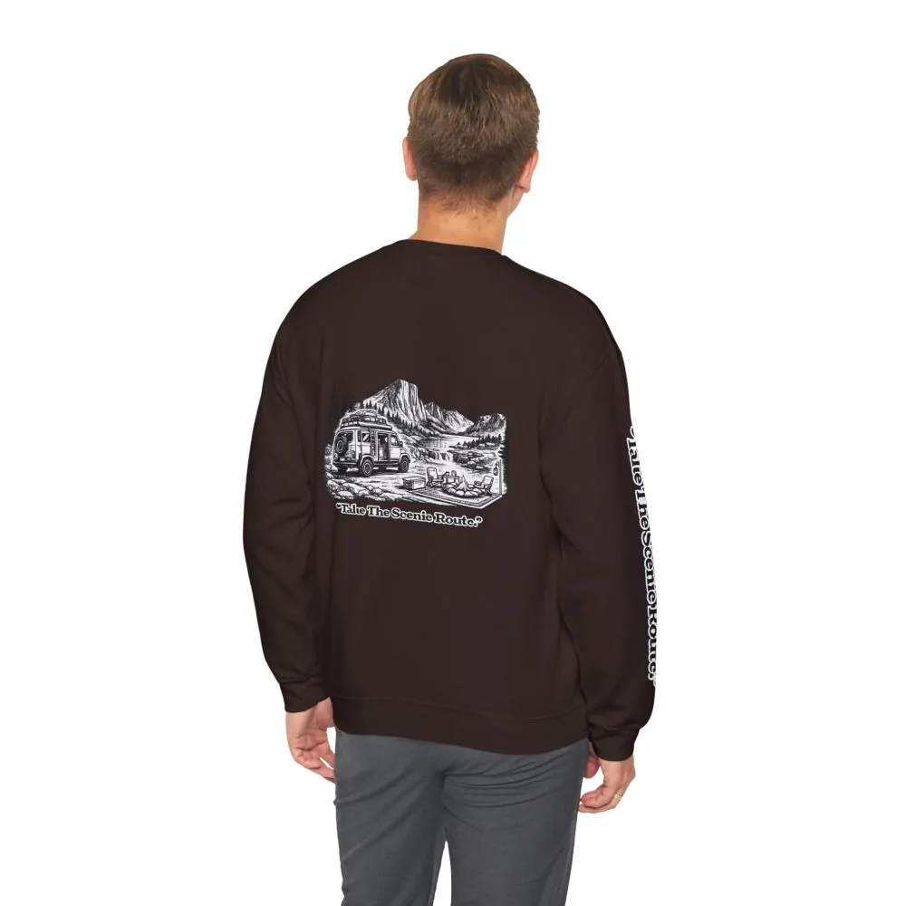 12130276450554306358_2048.jpeg Unisex Heavy Blend™ Crewneck Sweatshirt — "Take The Scenic Route" Design Minimal-Line