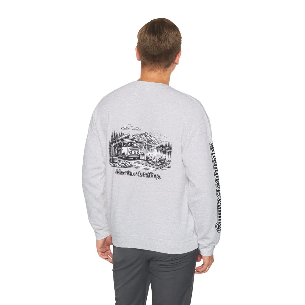 12132657740408283239_2048.jpeg Unisex Heavy Blend™ Crewneck Sweatshirt — "Adventure Is Calling" Design Minimal-Line