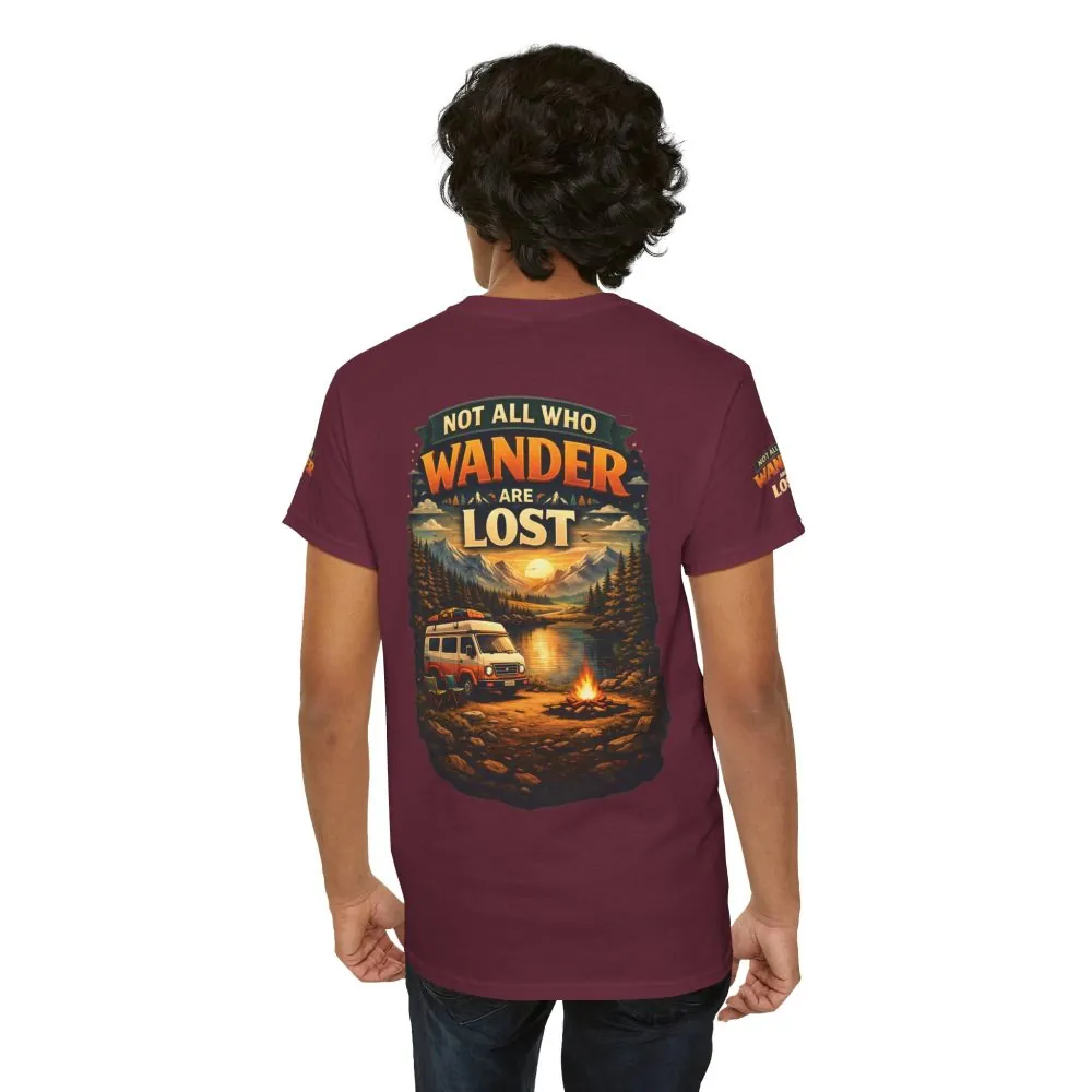 Unisex Heavy Cotton Tee — "Not All Who Wander Are Lost" Design Scenic-Line