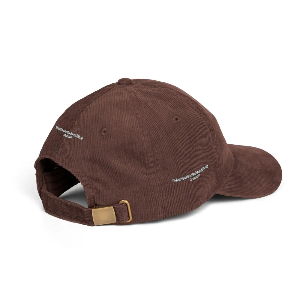 12136682704067122963_2048.jpeg Vintage Corduroy Cap (Embroidery) — "Adventure Awaits Around Every Corner" Embroidered Hat