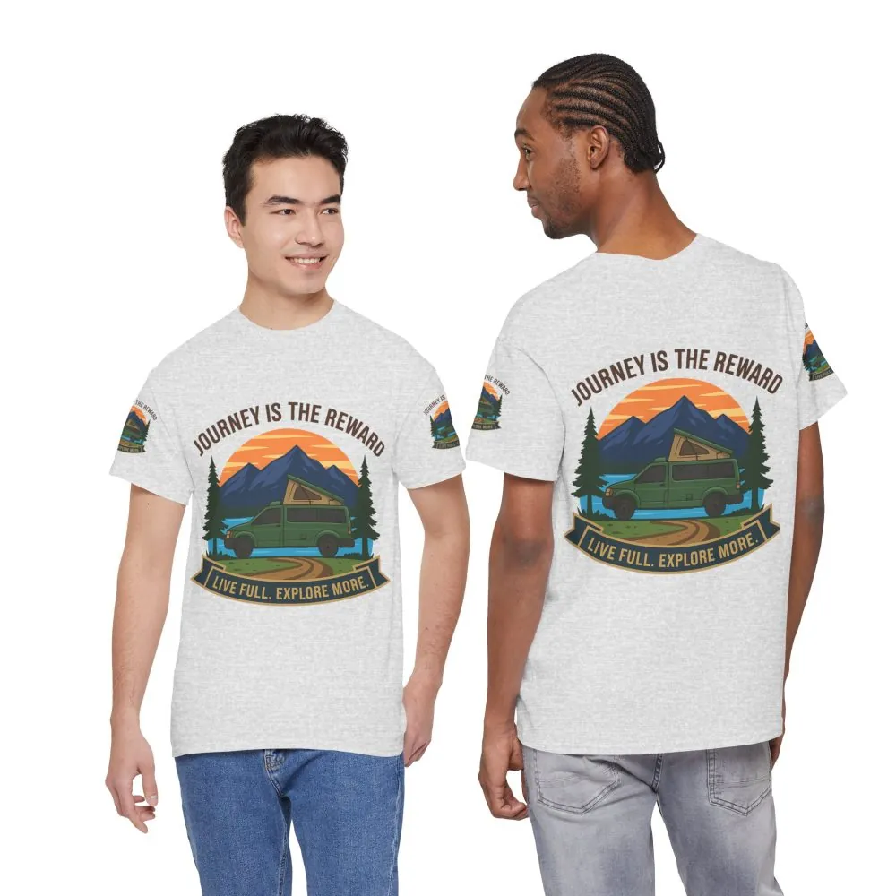 12143312348015271746_2048.jpeg Unisex Heavy Cotton Tee — "Journey Is The Reward Tee" Adventure Camper Van Graphic T-Shirt