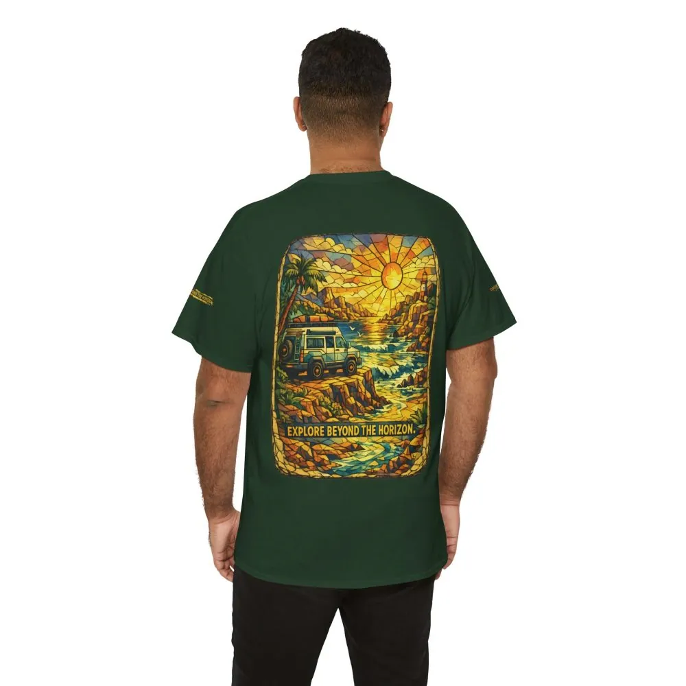 12149271530615857813_2048.jpeg Unisex Heavy Cotton Tee — "Explore Beyond The Horizon" Design Cubic-Line