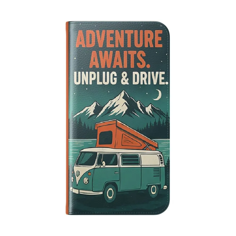 Flip Phone Case — "Adventure Awaits, Fuel Your Journey, Not the WiFi" Wallet Cover