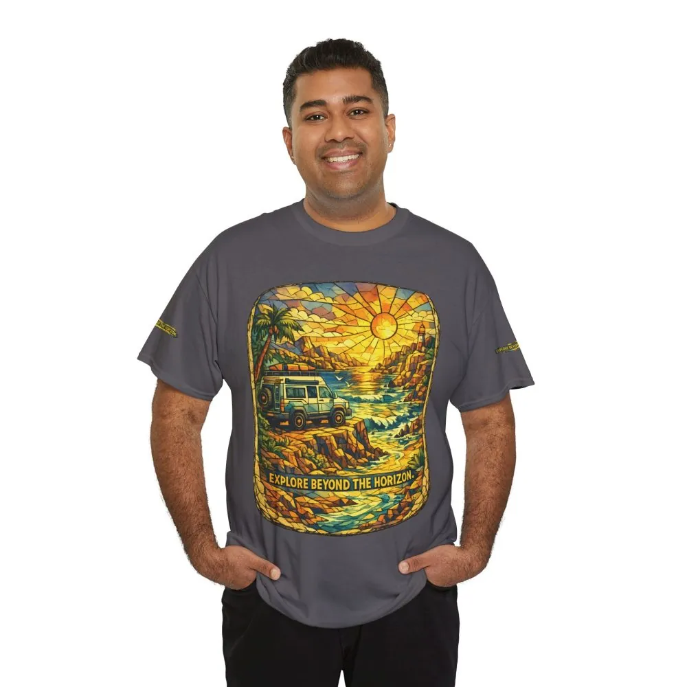 12168764260527939339_2048.jpeg Unisex Heavy Cotton Tee — "Explore Beyond The Horizon" Design Cubic-Line