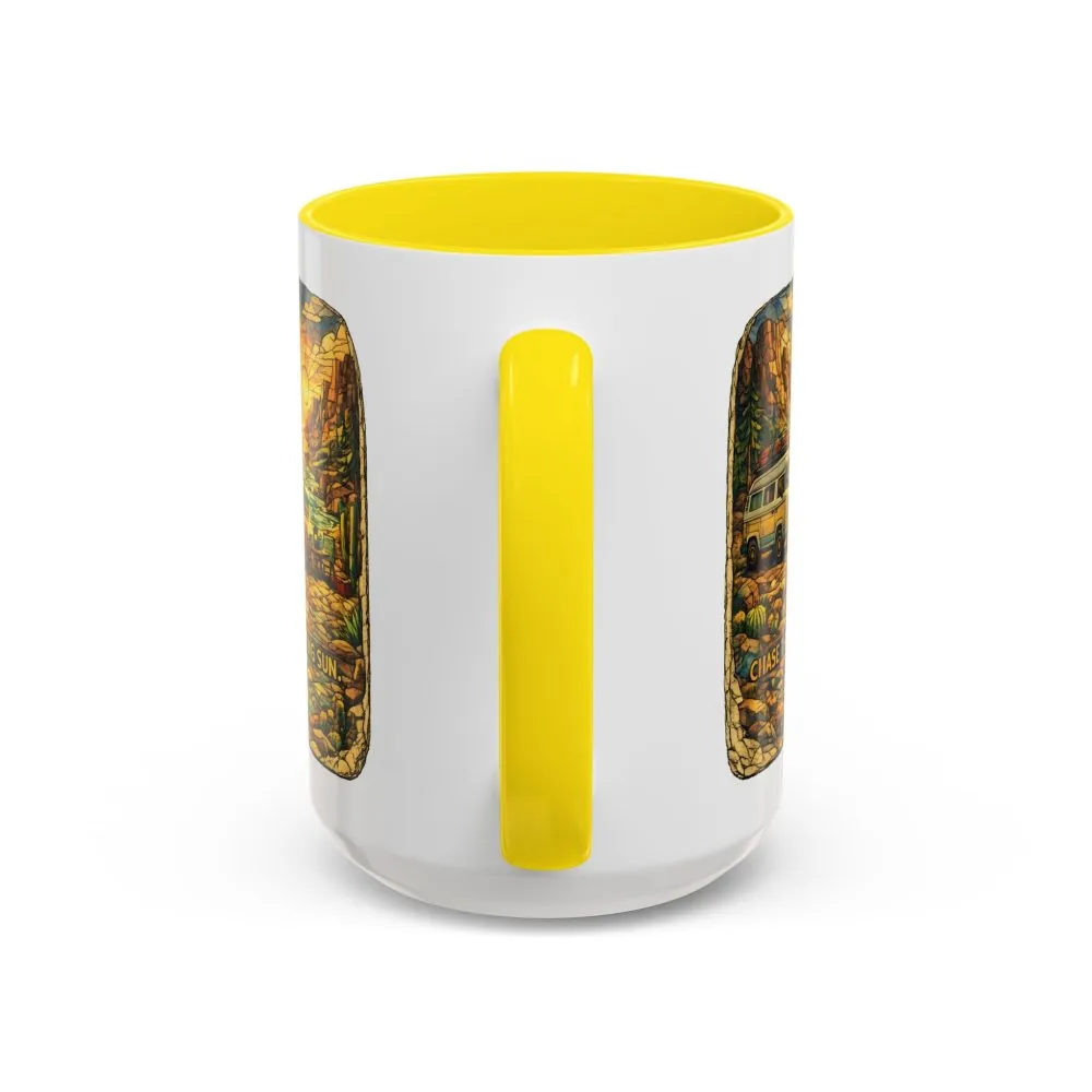 Accent Coffee Mug (11, 15oz) — "Chase The Settings Sun" Design Cubic-Line