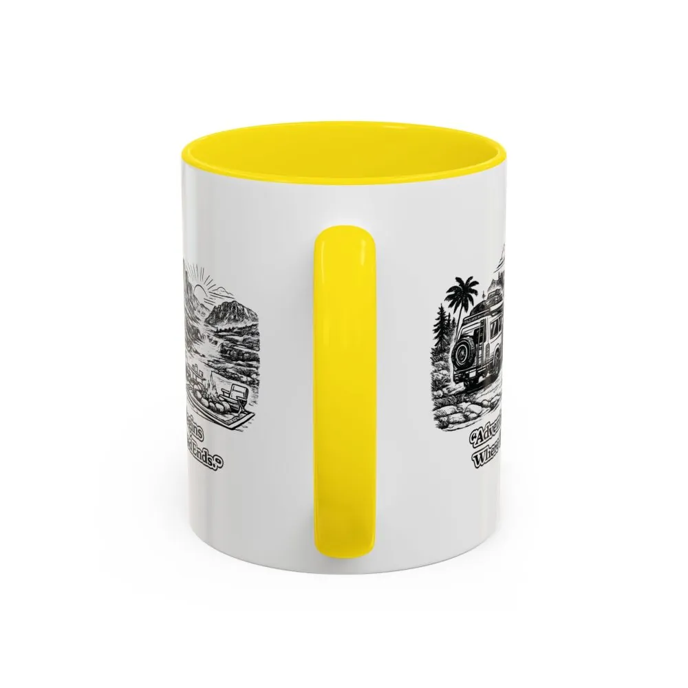 121799906553864856_2048.jpeg Accent Coffee Mug (11, 15oz) — "Adventure Begins Where The Road Ends" Design Minimal-Line