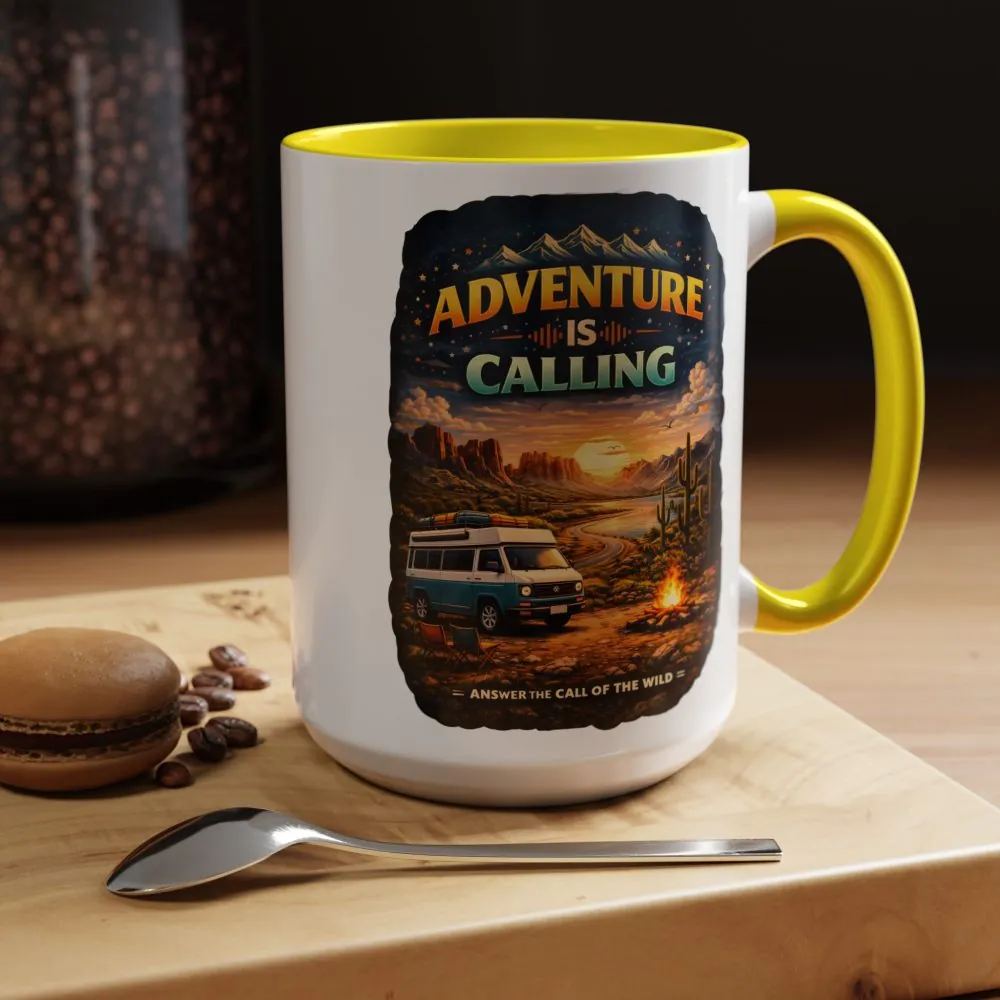 Accent Coffee Mug (11, 15oz) — "Adventure Is Calling" Design Scenic-Line
