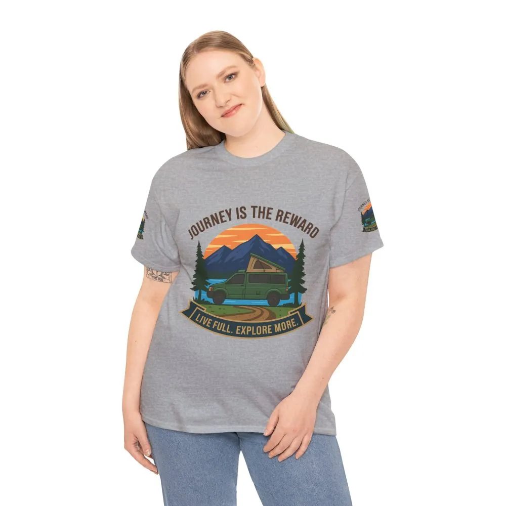 12186856701483857899_2048.jpeg Unisex Heavy Cotton Tee — "Journey Is The Reward Tee" Adventure Camper Van Graphic T-Shirt