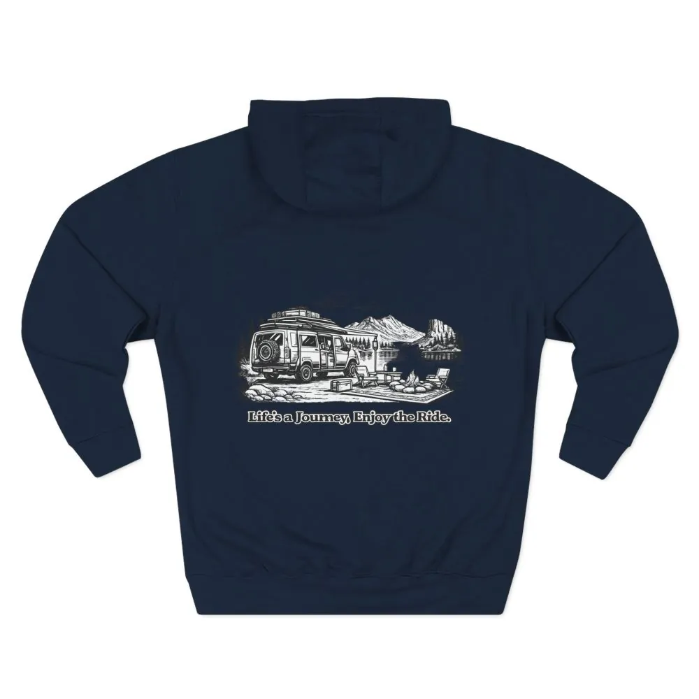 Three-Panel Fleece Hoodie - "Lifes A Journey,Enjoy The Ride" Design Minimal-Line