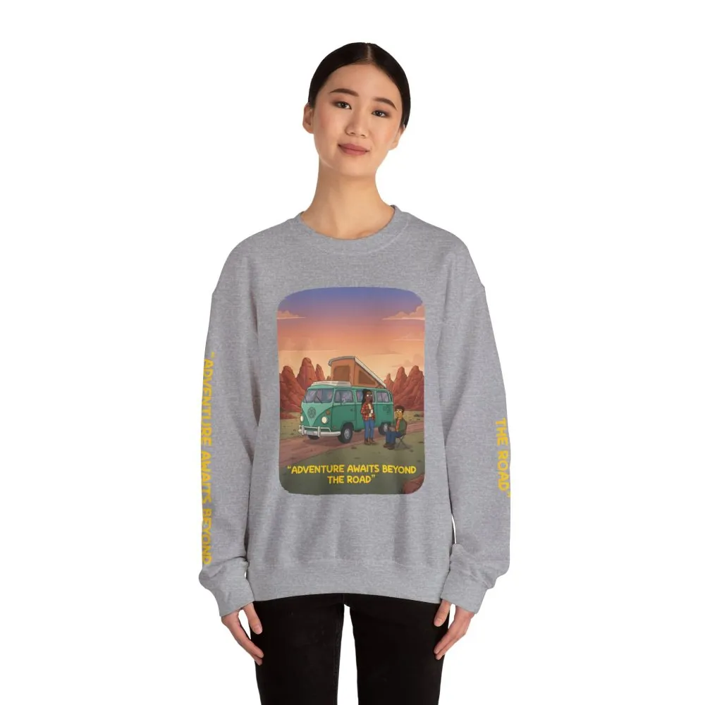 12199417327205257021_2048.jpeg Unisex Heavy Blend™ Crewneck Sweatshirt — "Adventure Awaits Beyond The Road" Design Sitcom-Line
