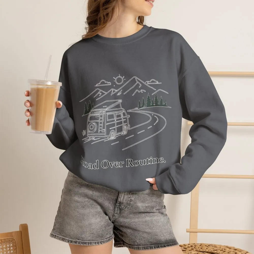 12203564312015975733_2048.jpeg Unisex Heavy Blend™ Crewneck Sweatshirt — "Road Over Routine" Design Minimal-Line