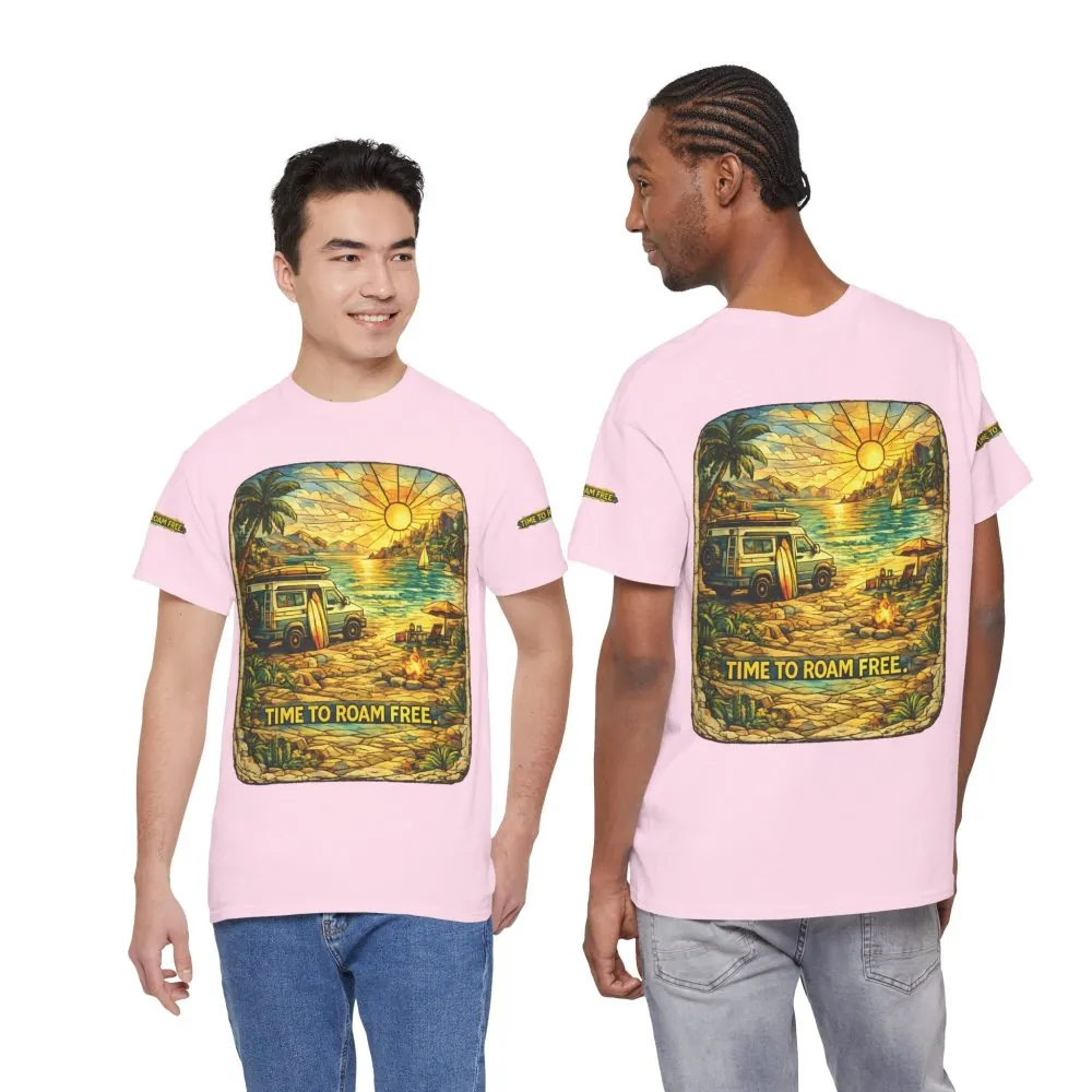 Unisex Heavy Cotton Tee — "Time To Roam Free" Design Cubic-Line