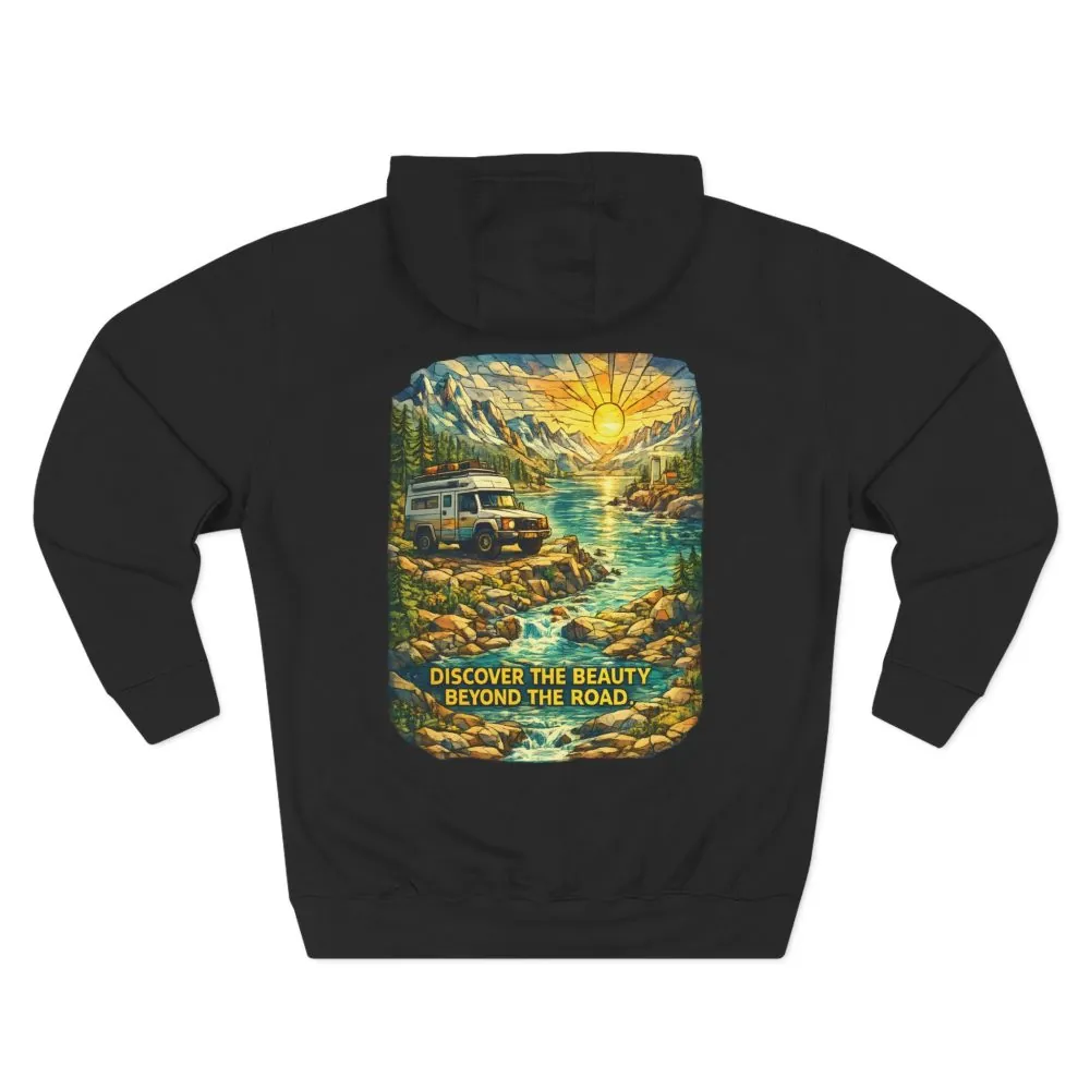 1220702840334178108_2048.jpeg Three-Panel Fleece Hoodie - "Discover The Bieuty Beyond The Road" Design Cubic-Line