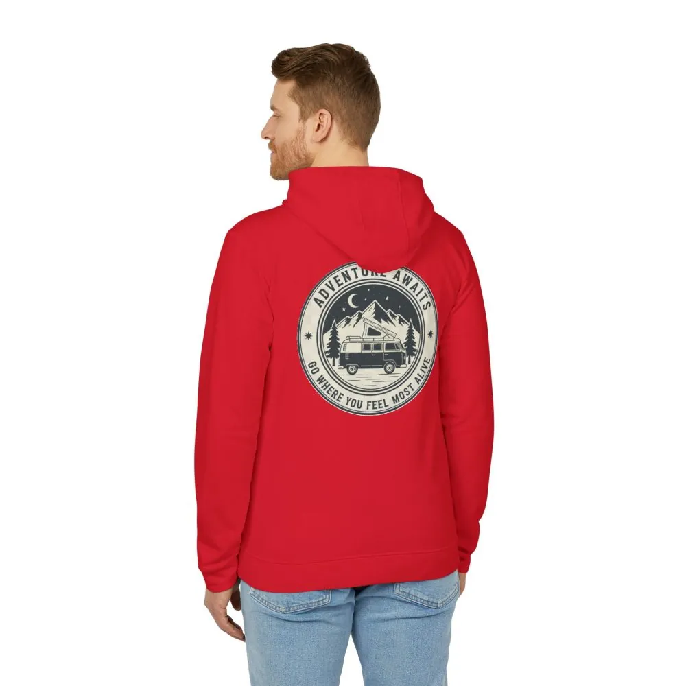Hoodie(Adidas) — 'Adventure Awaits-Go Where You Feel Most Alive' Outdoor Travel Pullover (Only Back Printed)