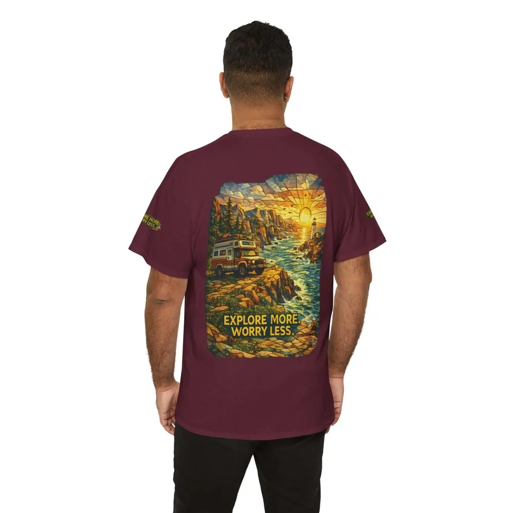 12211973301487897922_2048.jpeg Unisex Heavy Cotton Tee — "Explore More Worry Less" Design Cubic-Line