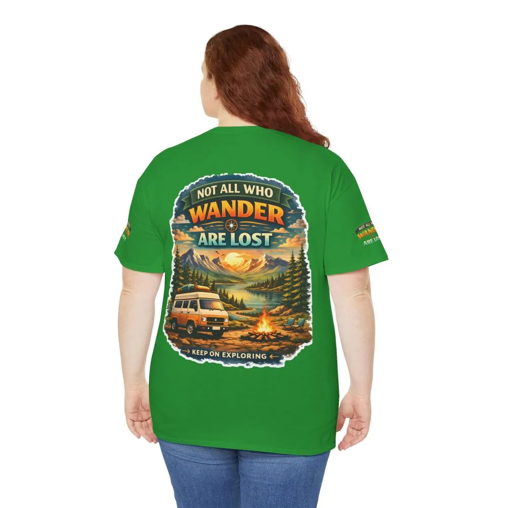 Unisex Heavy Cotton Tee — "Not All Who Wander Are Lost" Design Scenic-Line