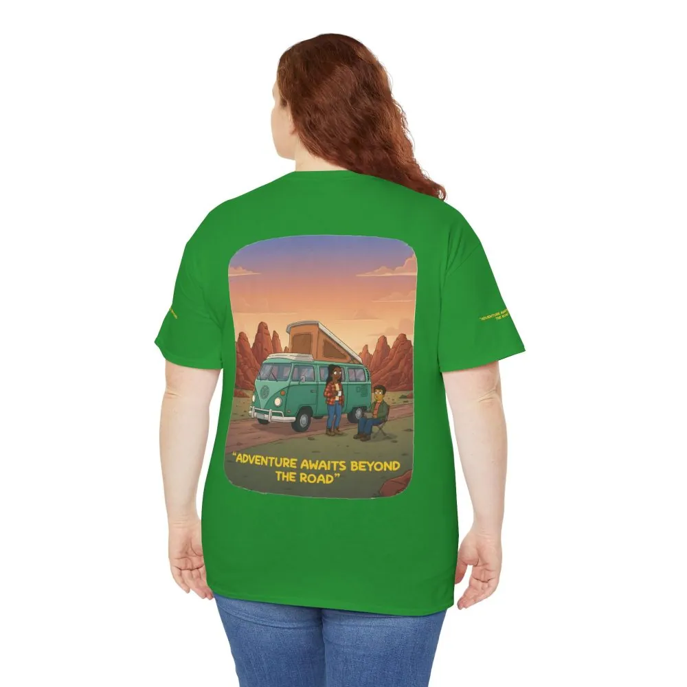 12233229299338590967_2048.jpeg Unisex Heavy Cotton Tee — "Adventure Awaits Beyond The Road" Design Sitcom-Line