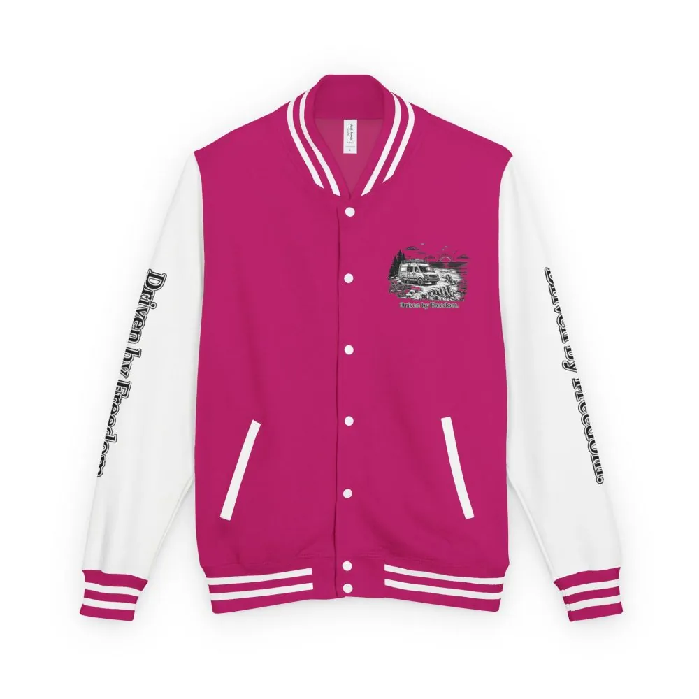 1223497269246624077_2048.jpeg Unisex Heavyweight Letterman Jacket — "Driven By freedom" Travel Varsity Coat