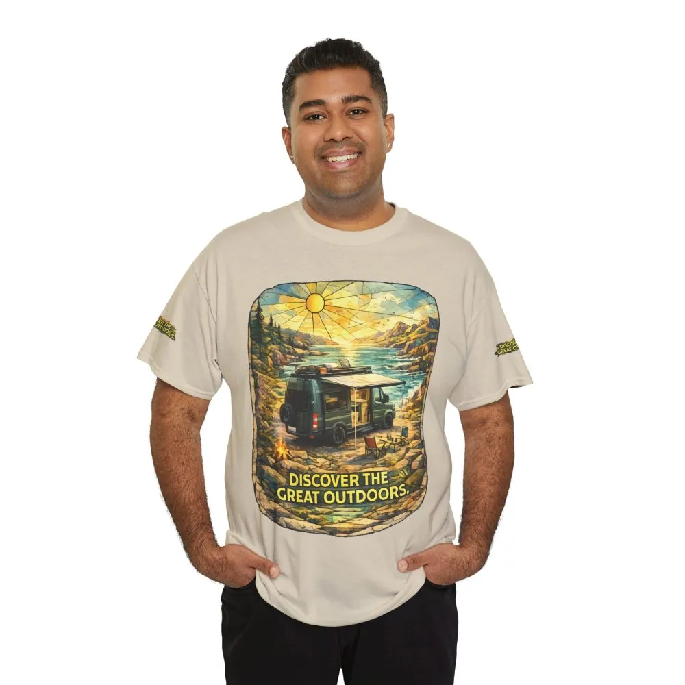 12242396914832658452_2048.jpeg Unisex Heavy Cotton Tee — "Discover The Great Outdoors" Design Cubic-Line
