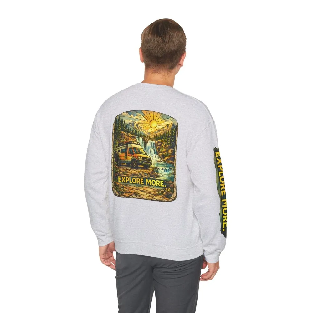 Unisex Heavy Blend™ Crewneck Sweatshirt — "Explore More" Design Cubic-Line