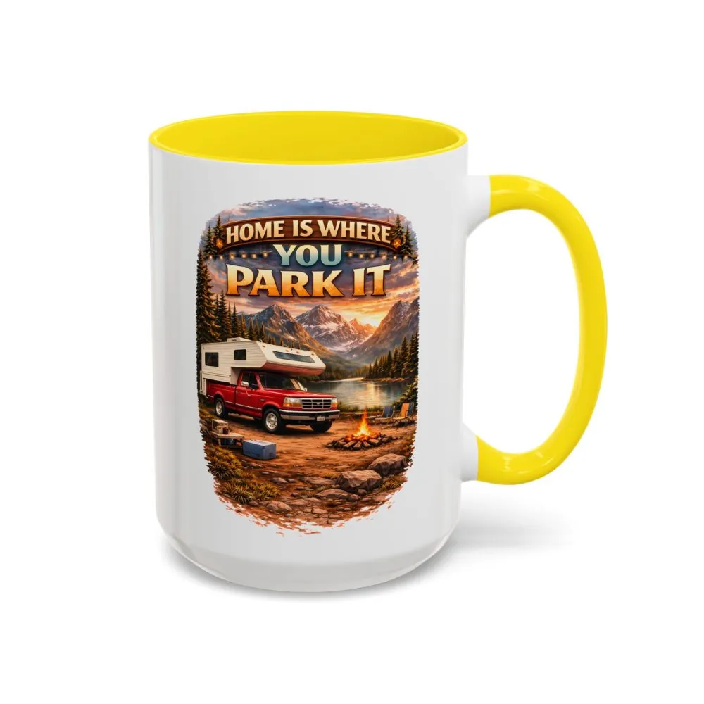 12254908522227704613_2048.jpeg Accent Coffee Mug (11, 15oz) — "Home Is Where You Park It" Design Scenic-Line