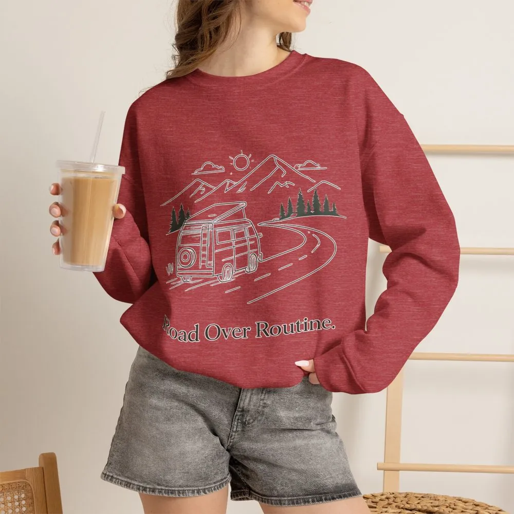 12266315385910745322_2048.jpeg Unisex Heavy Blend™ Crewneck Sweatshirt — "Road Over Routine" Design Minimal-Line