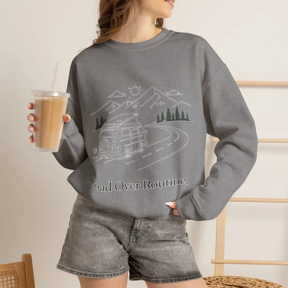 12270680313240269897_2048.jpeg Unisex Heavy Blend™ Crewneck Sweatshirt — "Road Over Routine" Design Minimal-Line