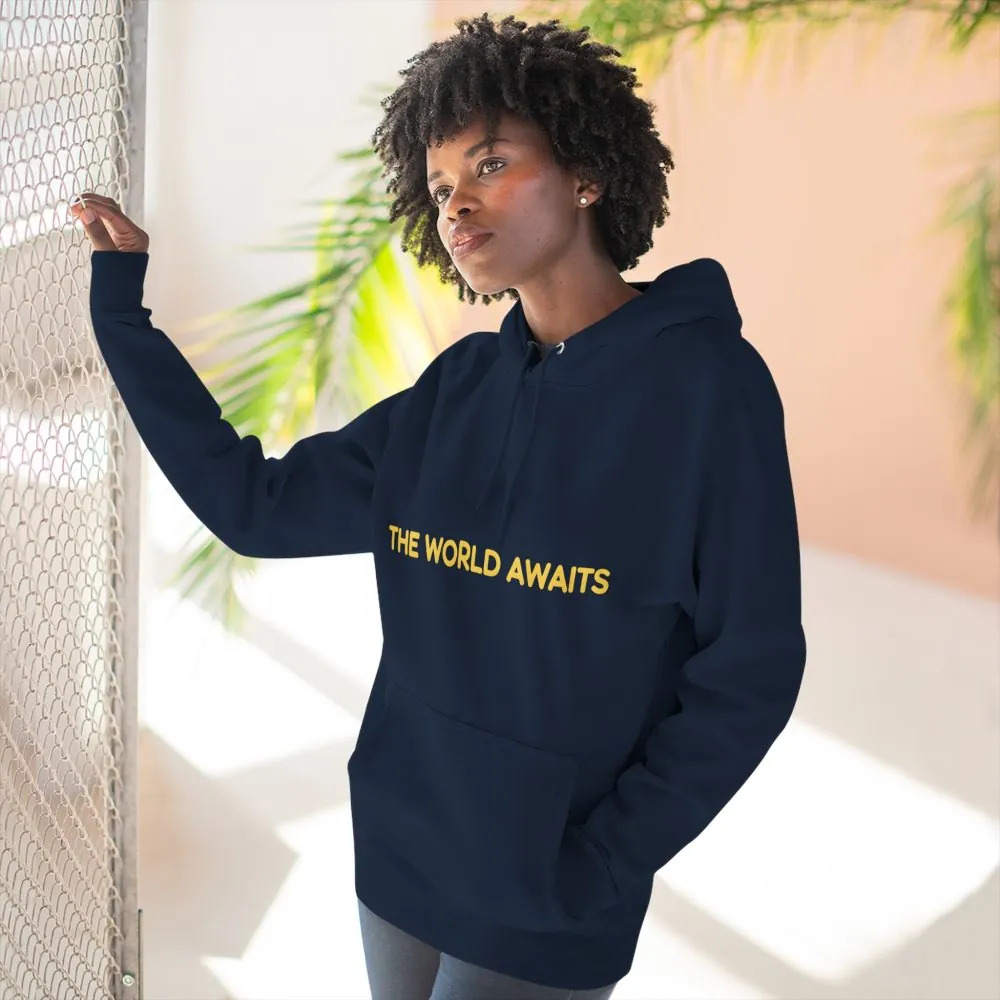 12271655135687525373_2048.jpeg Three-Panel Fleece Hoodie - "The World Awaits" Design Sitcom-Line
