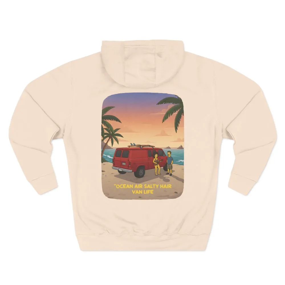 Three-Panel Fleece Hoodie - "Ocean Air Salty Hair Van Life" Design Sitcom-Line