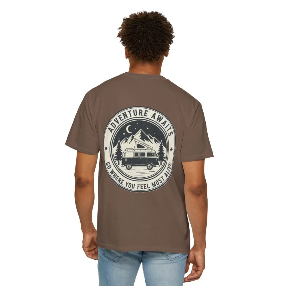 12275881894572849435_2048.jpeg T-Shirt — "Adventure Awaits-Go Where You Feel Most Alive" (Front + Back Printed) Outdoor Travel Tee