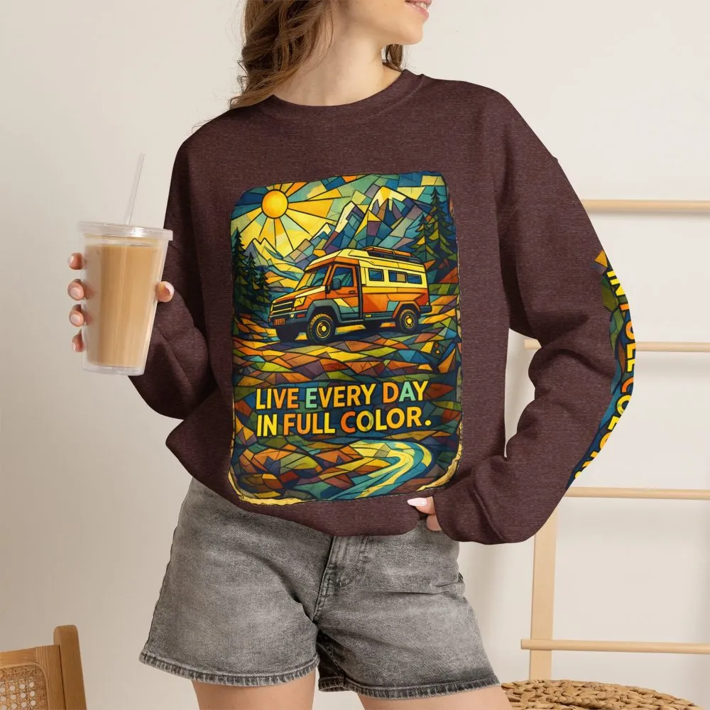 12277952243379222323_2048.jpeg Unisex Heavy Blend™ Crewneck Sweatshirt — "Live Every Day InFull Color" Design Cubic-Line