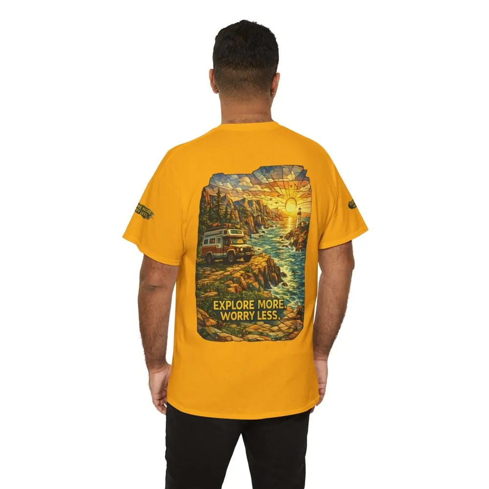 12292862449014880195_2048.jpeg Unisex Heavy Cotton Tee — "Explore More Worry Less" Design Cubic-Line