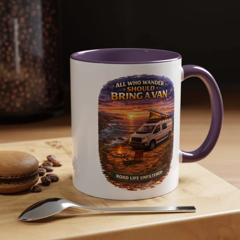 Accent Coffee Mug (11, 15oz) — "All Who wander Should Bring A Van" Design Scenic-Line