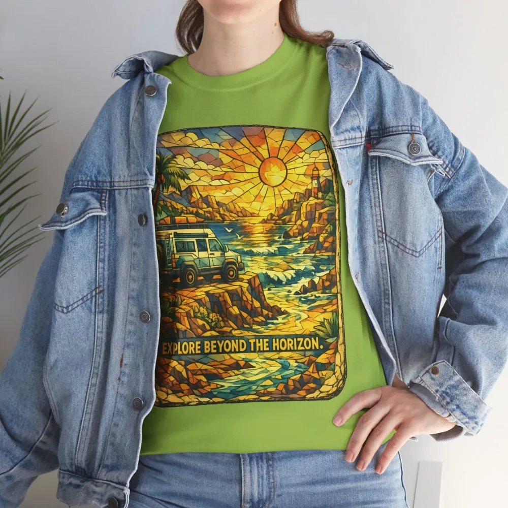 1231117379782506062_2048.jpeg Unisex Heavy Cotton Tee — "Explore Beyond The Horizon" Design Cubic-Line