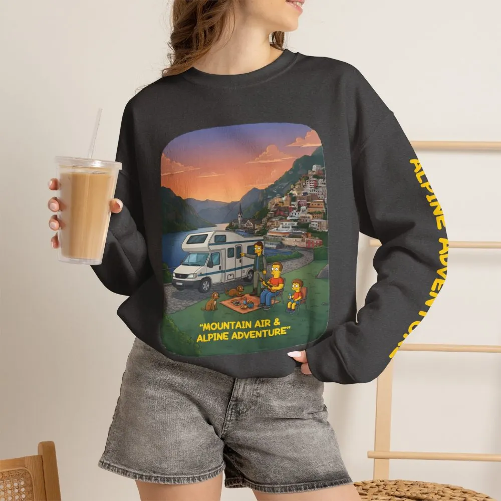 Unisex Heavy Blend™ Crewneck Sweatshirt — "Mountain Air-Alpine Adventure" Design Sitcom-Line