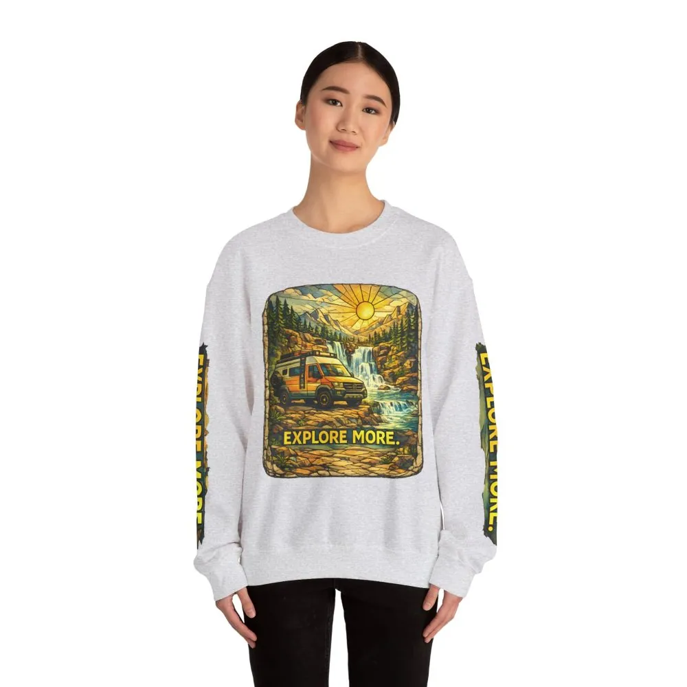 Unisex Heavy Blend™ Crewneck Sweatshirt — "Explore More" Design Cubic-Line
