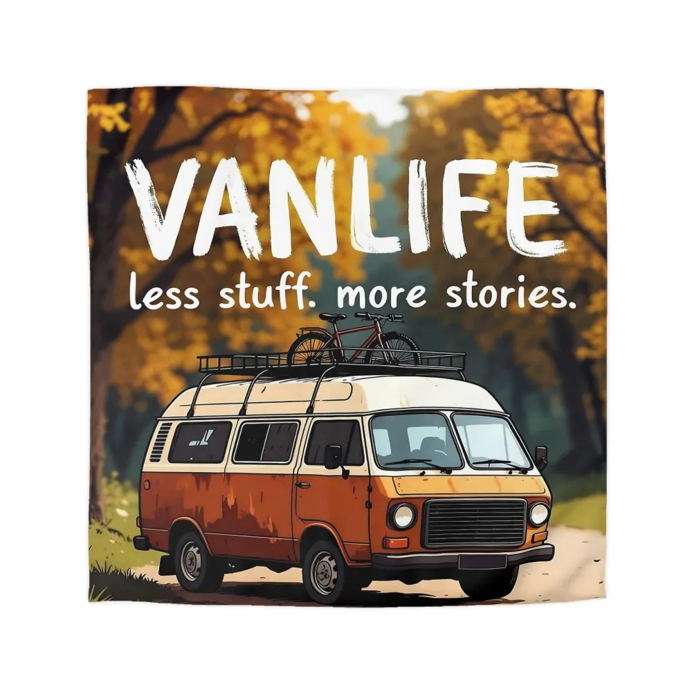Duvet Cover — "Vanlife Less Stuff, More Stories" Retro Camper Bedding