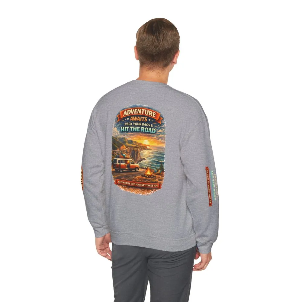 12371188324339426627_2048.jpeg Unisex Heavy Blend™ Crewneck Sweatshirt — "Adventure Awaits-Pack Your Bags" Design Scenic-Line